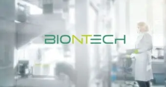 biontech labor mit dem logo im vordergrund