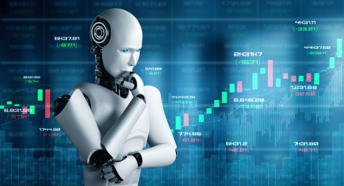 nachdenkender roboter vor einem aktienchart, top robotik aktien